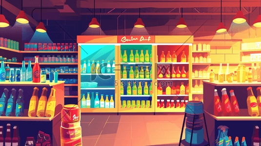 扁平化彩色超市便利店饮料区的插画22