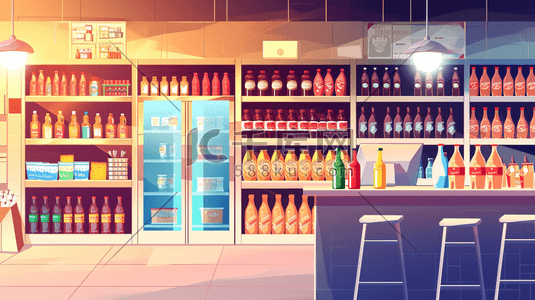 酒水超市插画图片_扁平化彩色超市便利店饮料区的插画24