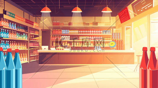 扁平化彩色超市便利店饮料区的插画23