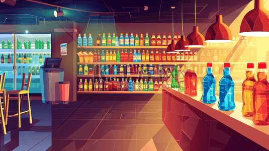 扁平化彩色超市便利店饮料区的插画21