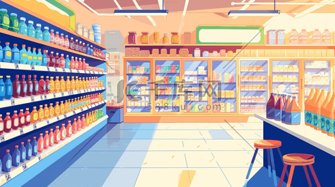 扁平化彩色超市便利店饮料区的插画25