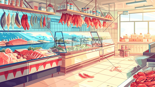 超市生鲜区展柜海鲜的插画10