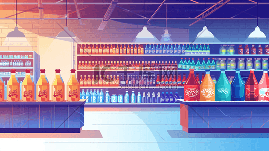 饮料.酒水插画图片_扁平化彩色超市便利店饮料区的插画15