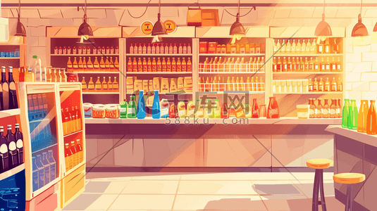 饮料.酒水插画图片_扁平化彩色超市便利店饮料区的插画12