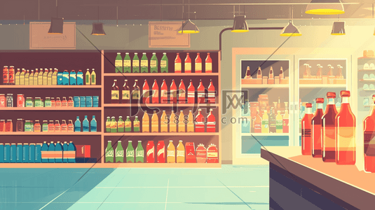 扁平化彩色超市便利店饮料区的插画27