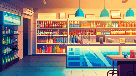 饮料.酒水插画图片_扁平化彩色超市便利店饮料区的插画8