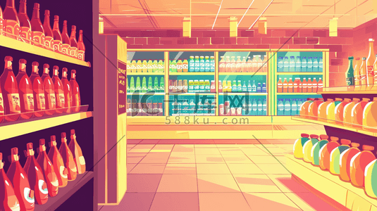 扁平化彩色超市便利店饮料区的插画26