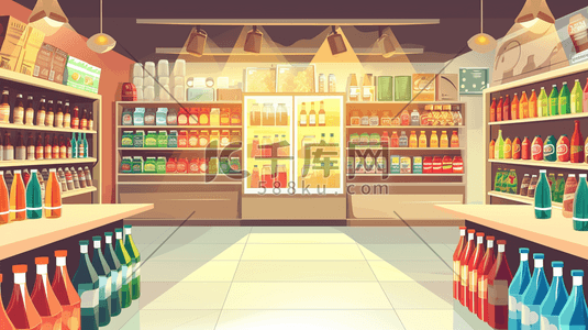 酒水超市插画图片_扁平化彩色超市便利店饮料区的插画11