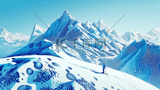 冬季大雪雪景穿红色衣服滑雪的插画20