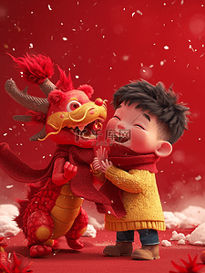 红色开心插画图片_红色春节龙年孩童开心质感的插画1