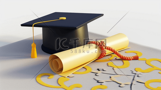 证书毕业证书插画图片_花纹背景上博士帽毕业证书的插画2