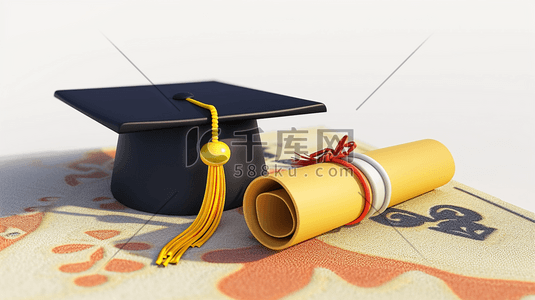 许可证书插画图片_花纹背景上博士帽毕业证书的插画3