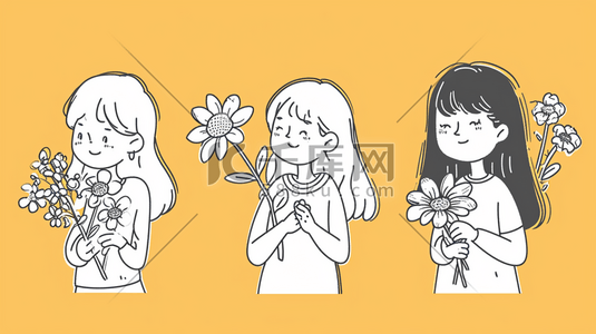 手平面插画图片_卡通漂亮女孩手拿花朵花束的插画3