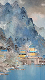 非遗中国传统蜡染园林山水亭台楼阁3插画设计