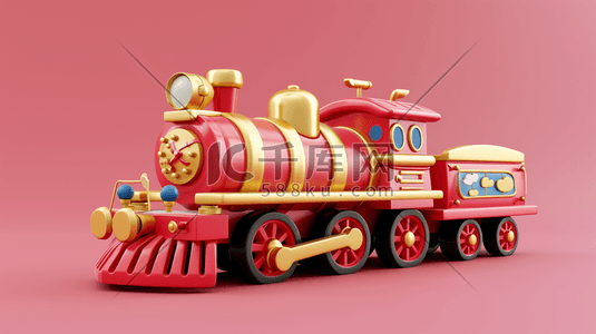 红色卡通儿童玩具小火车的背景1插画