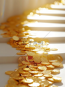 浅金色楼梯上的金币插画设计
