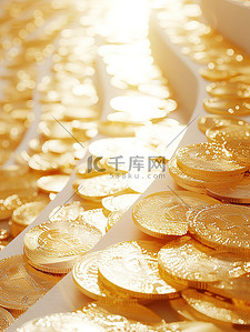 浅金色楼梯上的金币插画图片