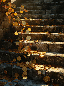 金币从台阶上落下插画设计