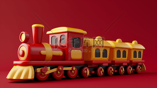 红色卡通儿童玩具小火车的背景3插画海报