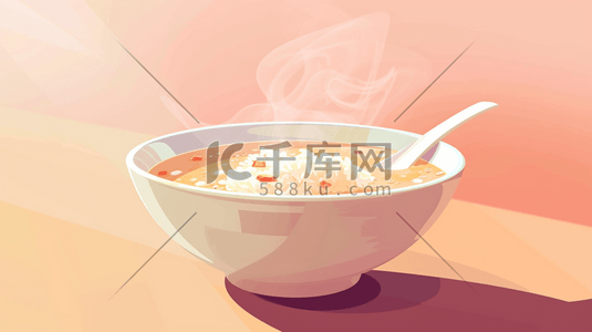 热的插画图片_彩色陶瓷碗里热气腾腾的美食的插画7