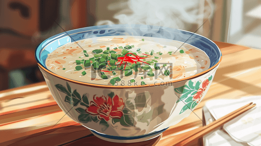 热的热插画图片_彩色陶瓷碗里热气腾腾的美食的插画2