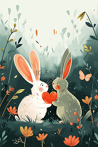 分享插画图片_手绘春天可爱兔子海报插画图片