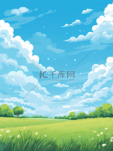 天空云朵插画图片_天空云朵葱郁的草地插图