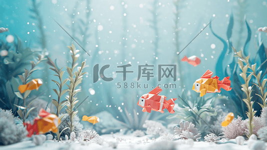 小鱼插画图片_冬季雪景鱼塘里小鱼快活的游动的插画5