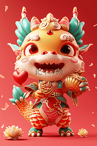 精神兴奋插画图片_龙年3d新年手绘插画海报