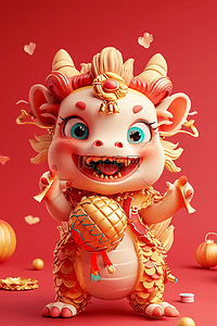 中国精神插画图片_龙年3d手绘新年插画海报