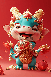 新年龙年3d手绘插画海报