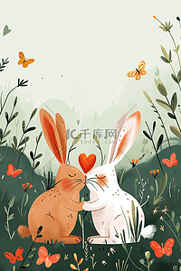 春天可爱兔子手绘海报插画