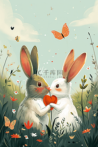 分享插画图片_可爱兔子春天手绘插画海报