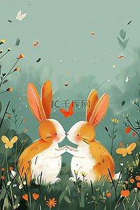 春天可爱兔子手绘插画海报