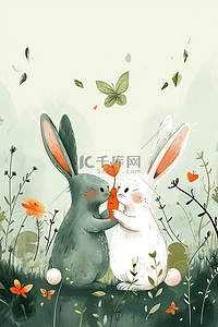可爱兔子手绘插画春天海报