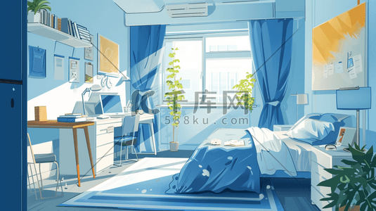 简约温馨手绘卧室的插画10