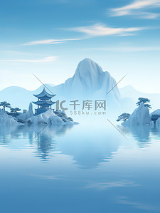 水中山景传统建筑中国风插图