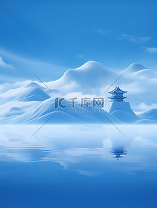 水中山景传统建筑中国风插图