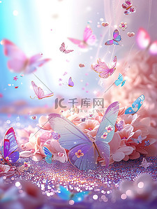 梦幻般的蝴蝶粉彩闪光插画海报