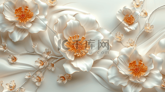 金色金属插画图片_白色欧式简约花朵金属质感的插画15