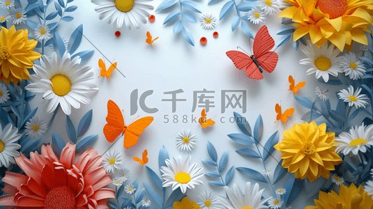 扁平化彩色折纸蝴蝶花朵的插画2