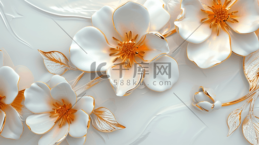 白色欧式简约花朵金属质感的插画6