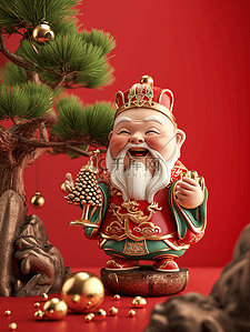 红色开心插画图片_红色中国春节过年财神摆件的插画5