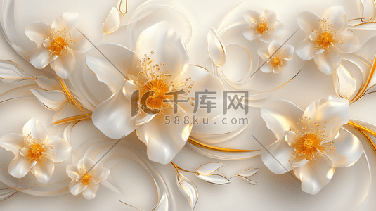 金色金属插画图片_白色欧式简约花朵金属质感的插画7