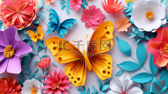 扁平化彩色折纸蝴蝶花朵的插画45