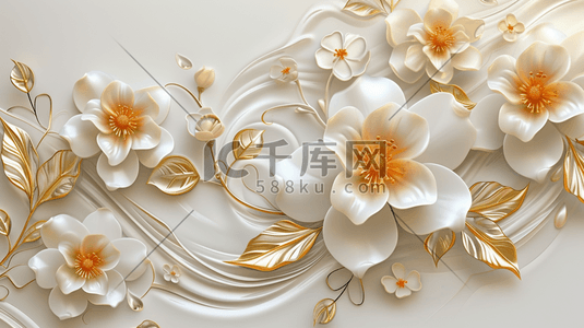 白色欧式简约花朵金属质感的插画9