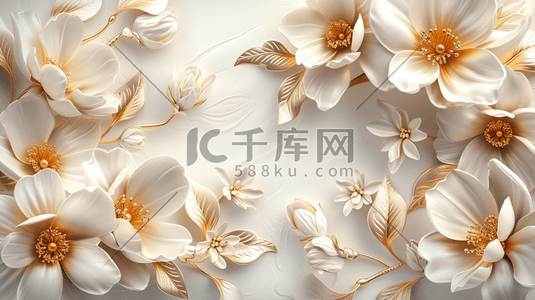 金色金属插画图片_白色欧式简约花朵金属质感的插画13