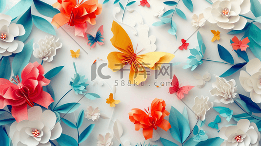 折纸简约插画图片_扁平化彩色折纸蝴蝶花朵的插画10