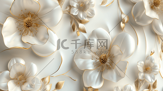 白色欧式简约花朵金属质感的插画18