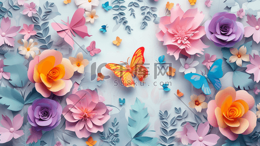 折纸简约插画图片_扁平化彩色折纸蝴蝶花朵的插画3